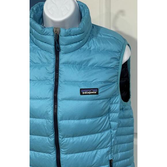 Women's Size Large Patagonia Goose Down Sweater Puffer Tobago Blue Full Zip Vest - Picture 2 of 5
